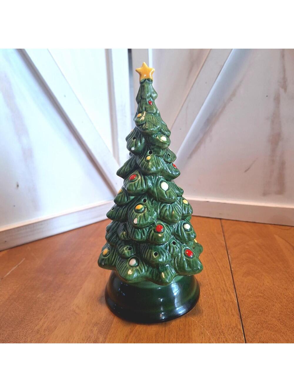 Avon Ceramic Christmas Tree w/Base For Tealight Candle 8.5"H Hand Painted Brazil